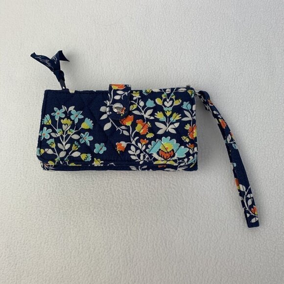 Vera Bradley “Chandelier Floral” Pattern Trifold Wallet Wristlet Blue - Picture 2 of 7